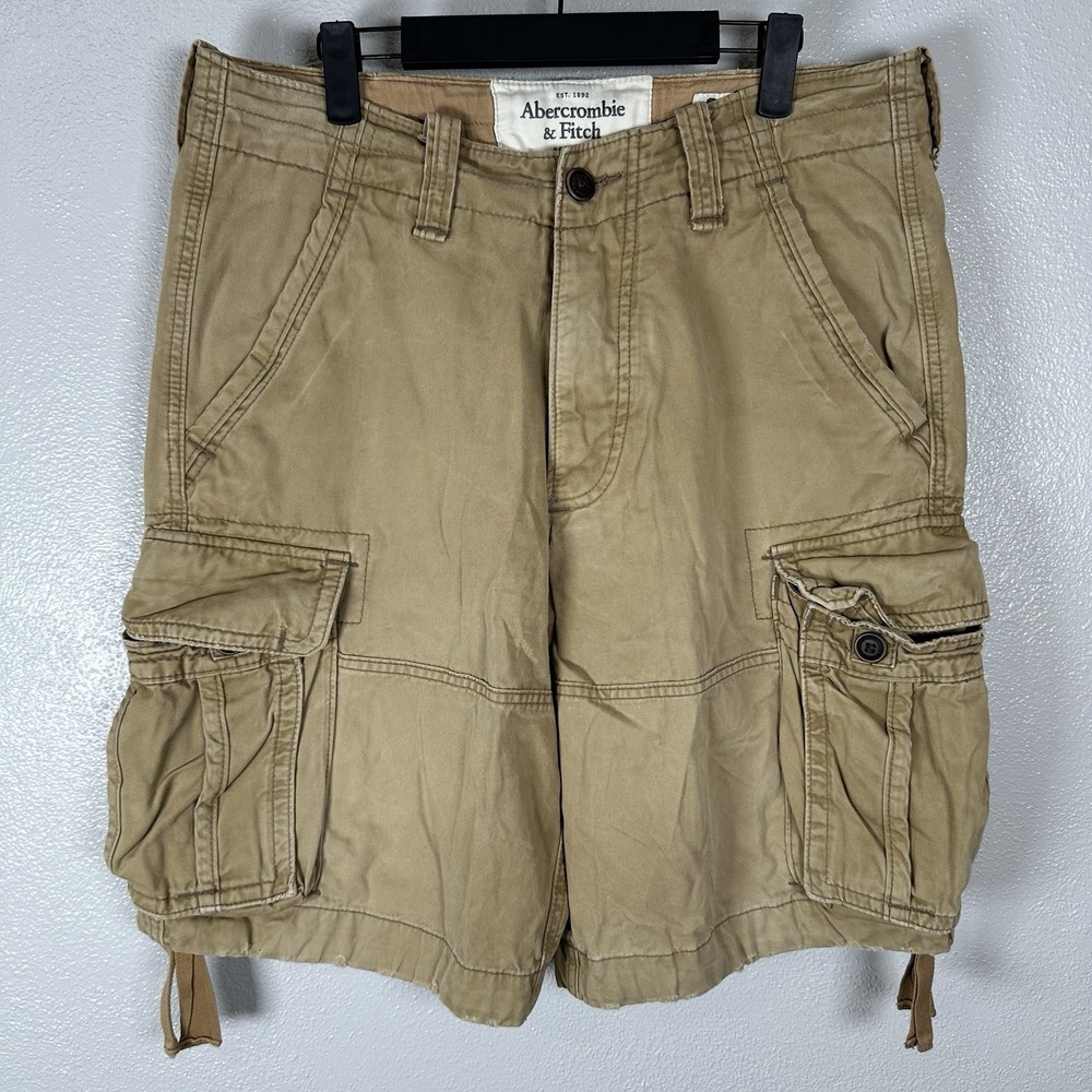 Abercrombie & Fitch Shorts Mens Size 31 Cargo‎ Beige Khaki Cotton Pockets Preppy